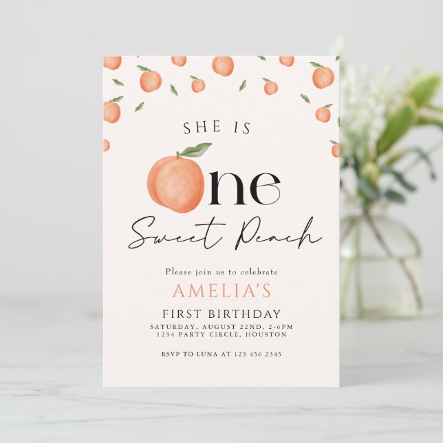 One Sweet Peach First Birthday Invitation (Standing Front)