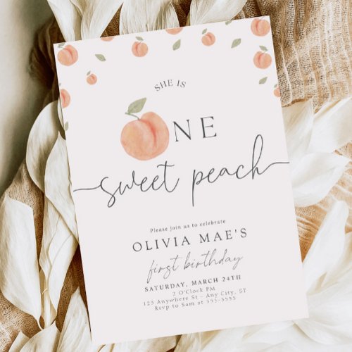 One Sweet Peach First Birthday Invitation Boho