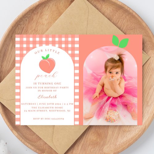 One Sweet Peach First Birthday Photo Invitation