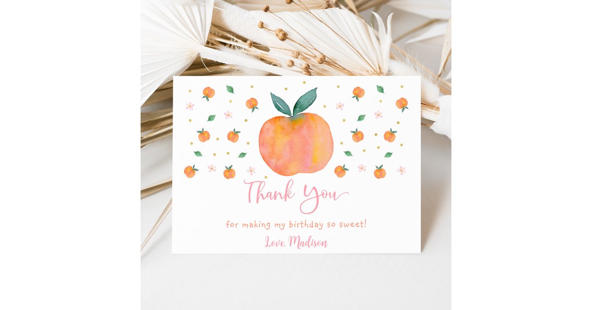 One Sweet Peach First Birthday Thank You Card | Zazzle