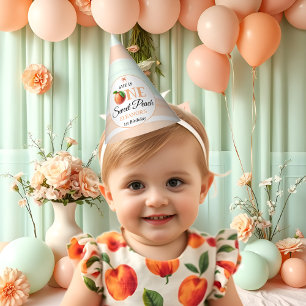 One sweet peach First Birthday watercolor stripes Party Hat