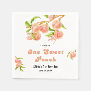 One Sweet Peach Fruit 1st Birthday  Napkins