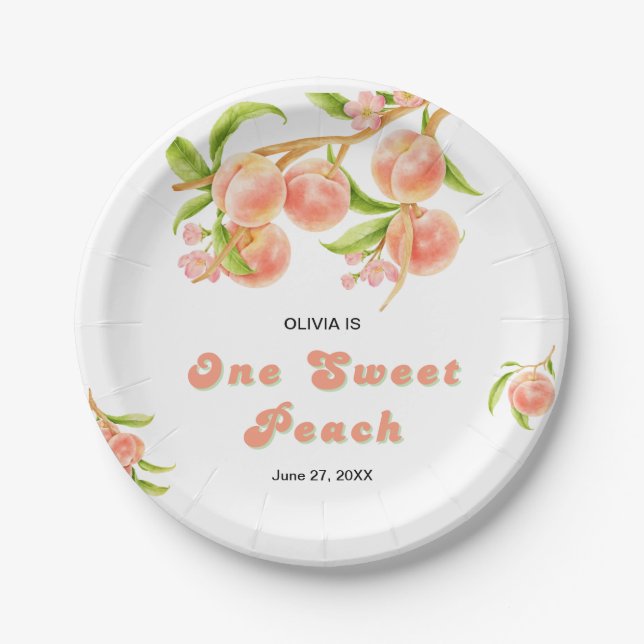 One Sweet Peach Fruit 1st Birthday  Paper Plates (Front)