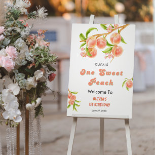One Sweet Peach Fruit Girl 1st Birthday Welcome  Foam Board