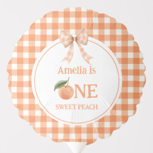 One Sweet Peach Gingham 1st Birthday Invitation Balloon