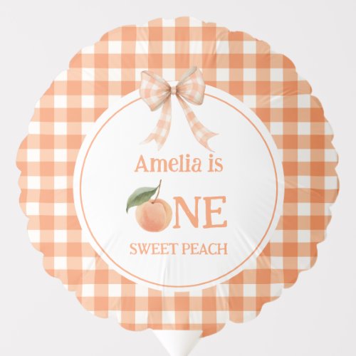 One Sweet Peach Gingham 1st Birthday Invitation Balloon