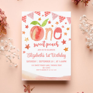 One Sweet Peach Girl 1st Birthday Invitation