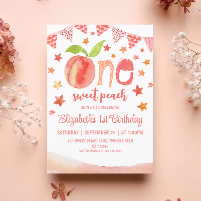 One Sweet Peach Girl 1st Birthday Invitation | Zazzle