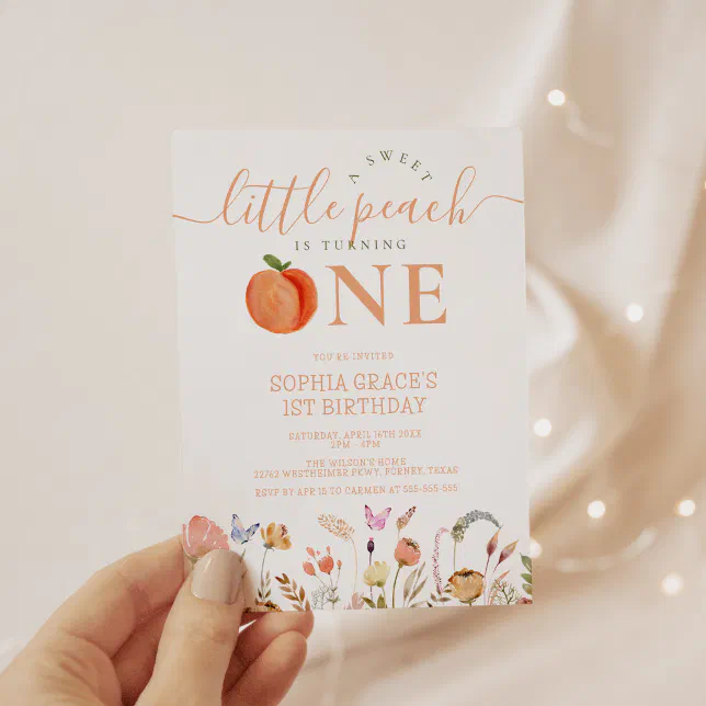 One Sweet Peach Girl 1st Birthday Invitation | Zazzle