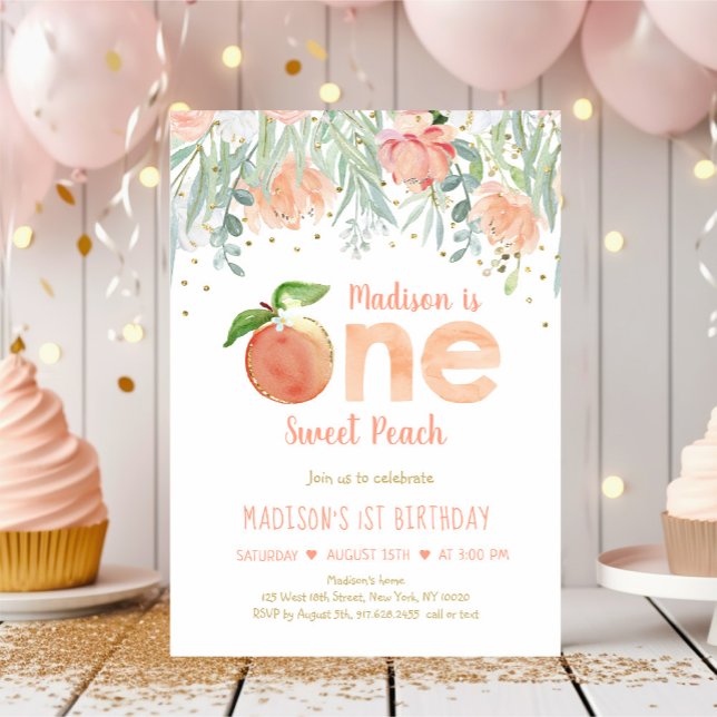 One Sweet Peach Girl First Birthday Invitation (Creator Uploaded)