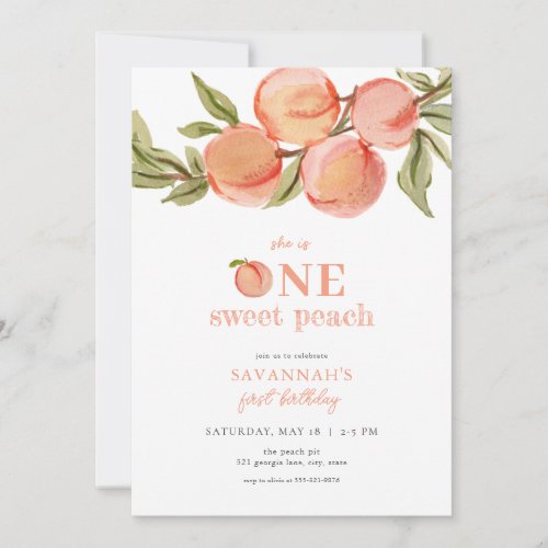 One Sweet Peach Invitation Peach First Birthday