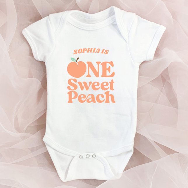 One Sweet Peach Orange First 1st Birthday Party Baby Bodysuit (Creator Uploaded)