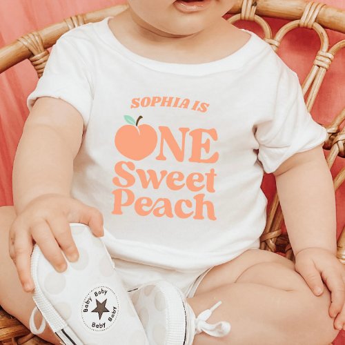 One Sweet Peach Orange First 1st Birthday Party Baby T_Shirt