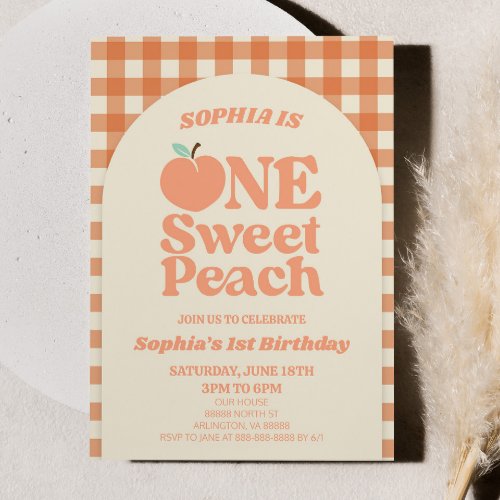 One Sweet Peach Orange First 1st Birthday Party Invitation