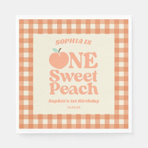 One Sweet Peach Orange First 1st Birthday Party Napkins