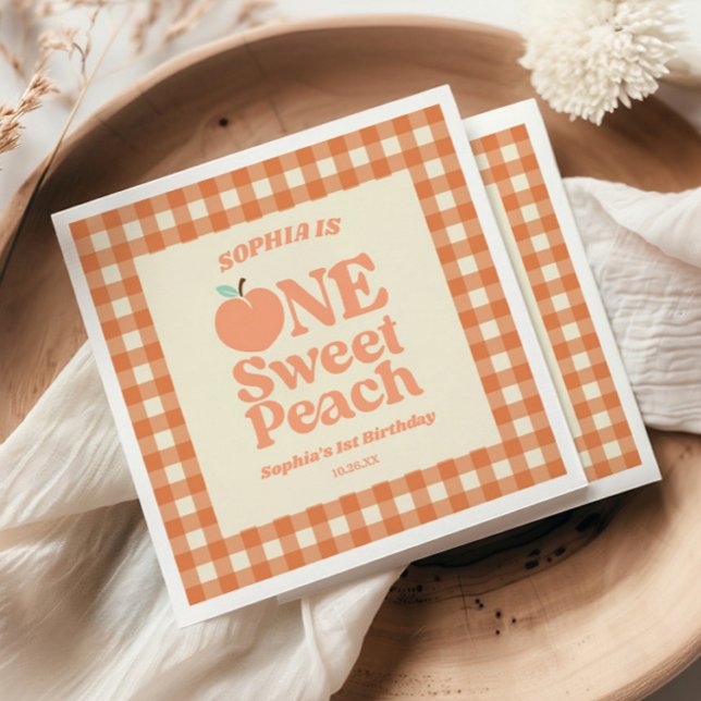 One Sweet Peach Orange First 1st Birthday Party Napkins (Creator Uploaded)