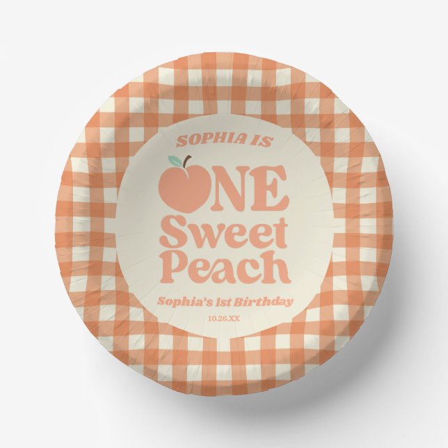 One Sweet Peach Orange First 1st Birthday Party Paper Bowls (Front)