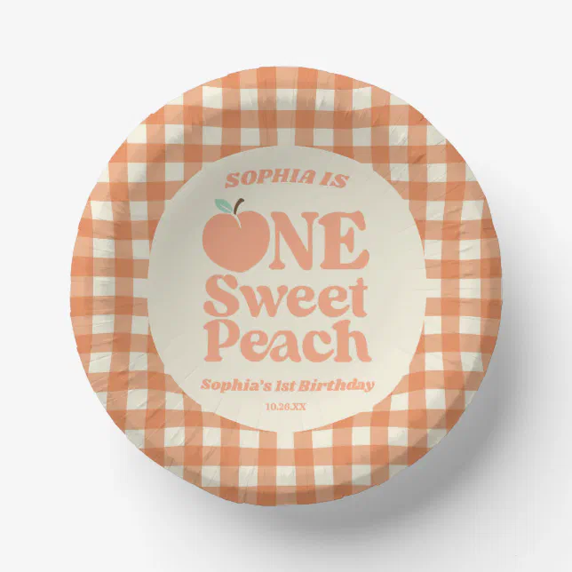 One Sweet Peach 1st Birthday Party Supplies Large 9" Paper Plates In Bulk 32 Piece