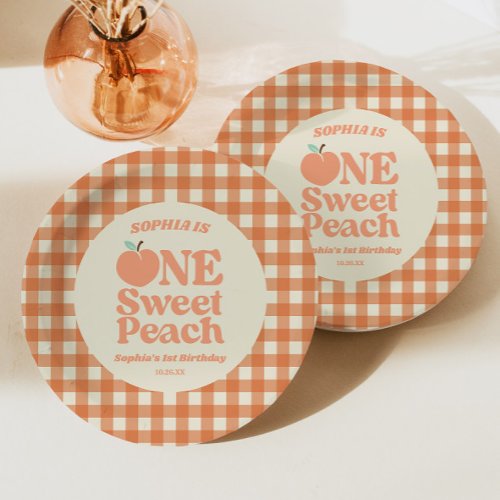 One Sweet Peach Orange First 1st Birthday Party Paper Plates