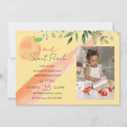 One Sweet Peach Personalised Birthday Invitation