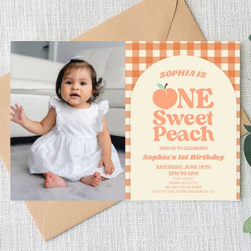 One Sweet Peach Picture First 1st Birthday Party Invitation