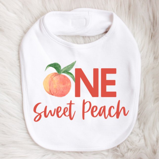 One Sweet Peach Pink Fruit 1st First Birthday Baby Bib (Creator Uploaded)