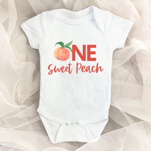 One Sweet Peach Pink Fruit 1st First Birthday  Baby Bodysuit