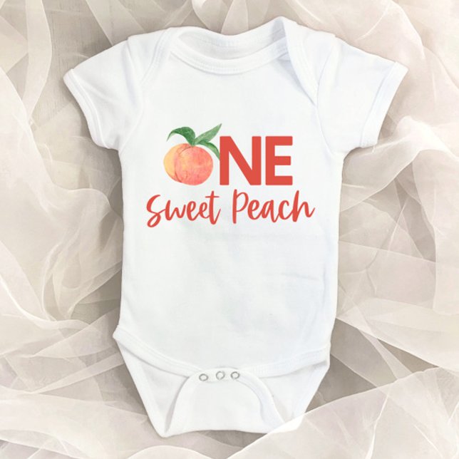 One Sweet Peach Pink Fruit 1st First Birthday  Baby Bodysuit (Creator Uploaded)