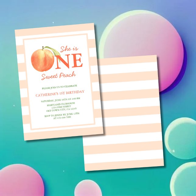One Sweet Peach Stripes Girl Birthday Invitation (Creator Uploaded)