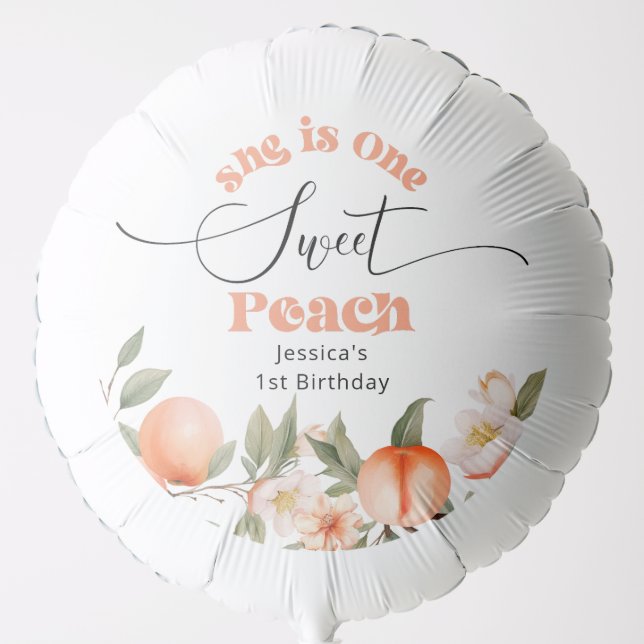 One sweet peach watercolor 1st birthday balloon (Front)