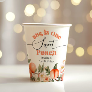 One sweet peach watercolor 1st birthday paper cups