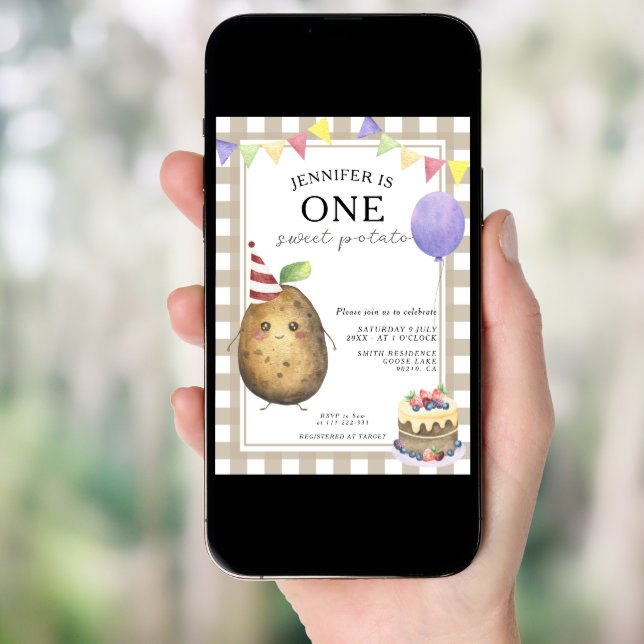 One Sweet Potato Gender Neutral First Birthday  Invitation (Front Digital)