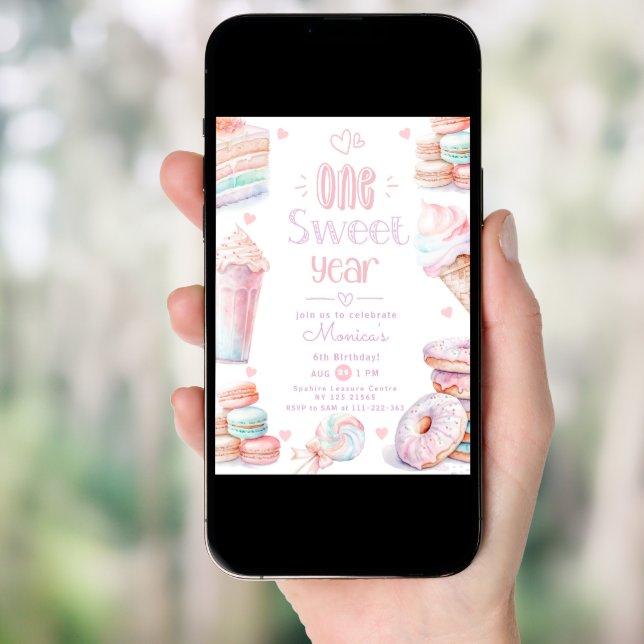 One sweet year 1st birthday invitation (Front Digital)