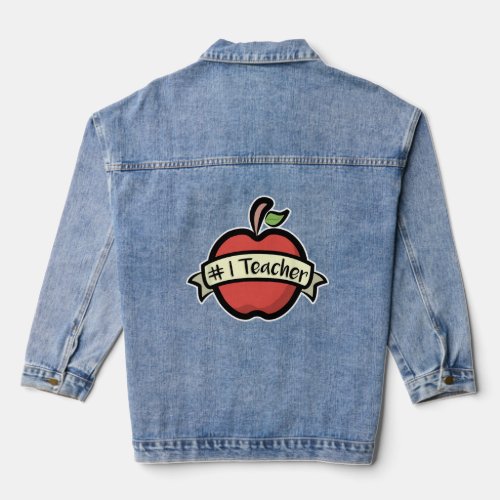 One Teacher T Gift Appreciation Day 1 Apple   Denim Jacket