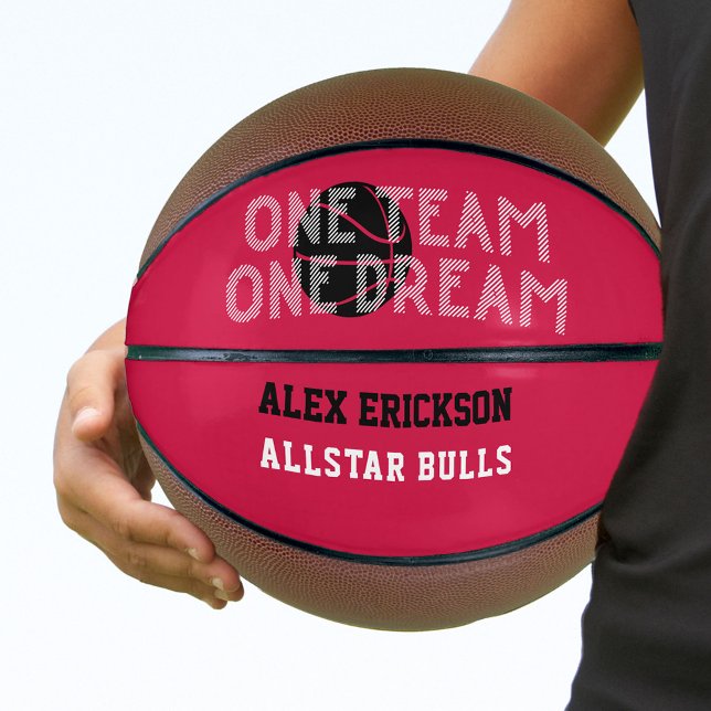 One Team One Dream Red Black White Personalized Basketball (Creator Uploaded)