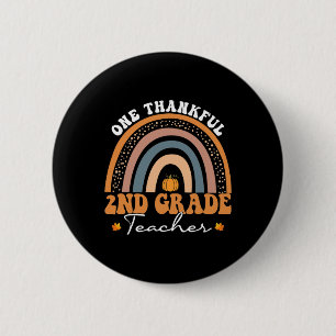 One Thankful 2nd Grade Teacher Groovy Thanksgiving Button