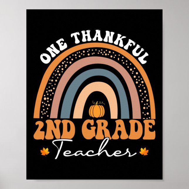 One Thankful 2nd Grade Teacher Groovy Thanksgiving Poster (Front)