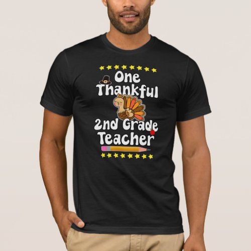 One Thankful 2nd Grade Teacher Thanksgiving Turkey T_Shirt