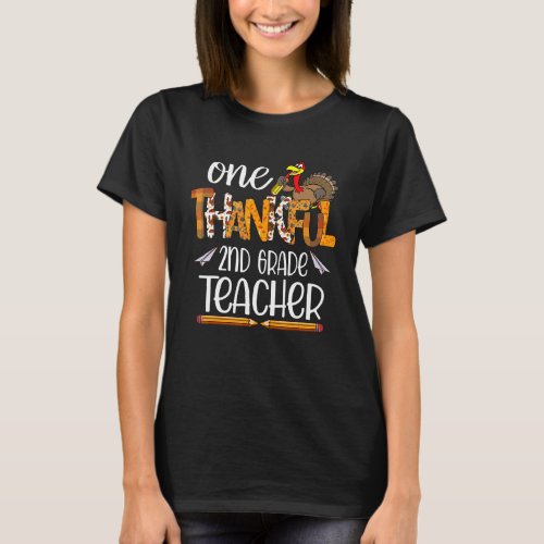 One Thankful 2nd Grade Teacher Turkey Fall Thanksg T_Shirt