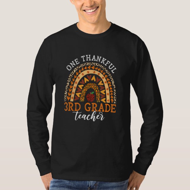 One Thankful 3rd Grade Teacher Thanksgiving Leopar T-Shirt (Front)