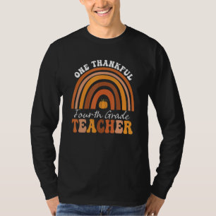 One Thankful 4th Grade Teacher Groovy Thanksgiving T-Shirt