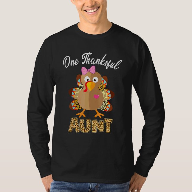 One Thankful Aunt Turkey Family Leopart Thankgivin T-Shirt (Front)