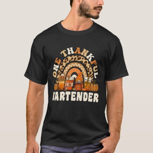 One Thankful Bartender Thanksgiving Rainbow Leopar T_Shirt