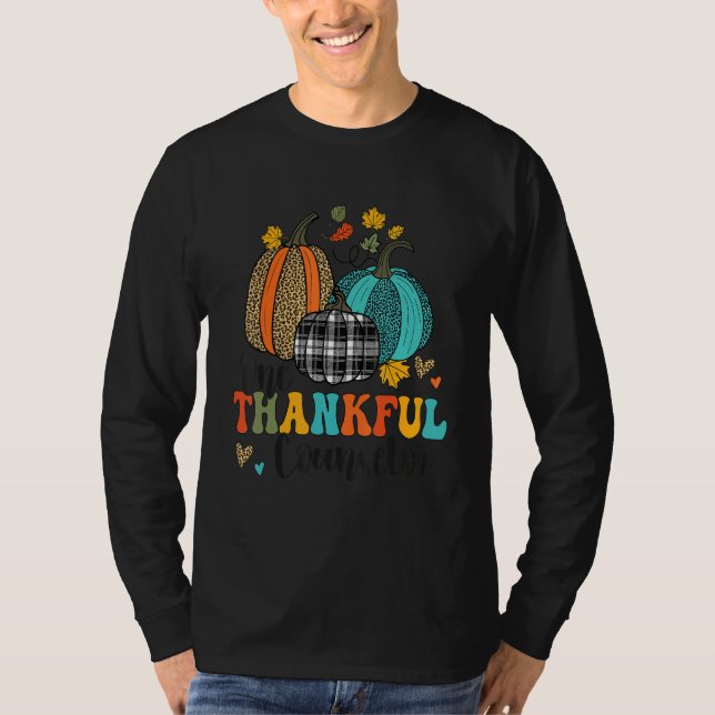 One Thankful Counselor School Pumpkins Thanksgivin T-Shirt (Front)