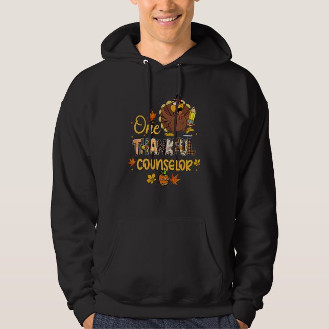 One Thankful Counselor Turkey Pilgrim Hat Thanksgi Hoodie (Front)