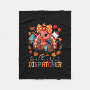 One Thankful Dispatcher Thanksgiving Turkey Bow Ti Fleece Blanket