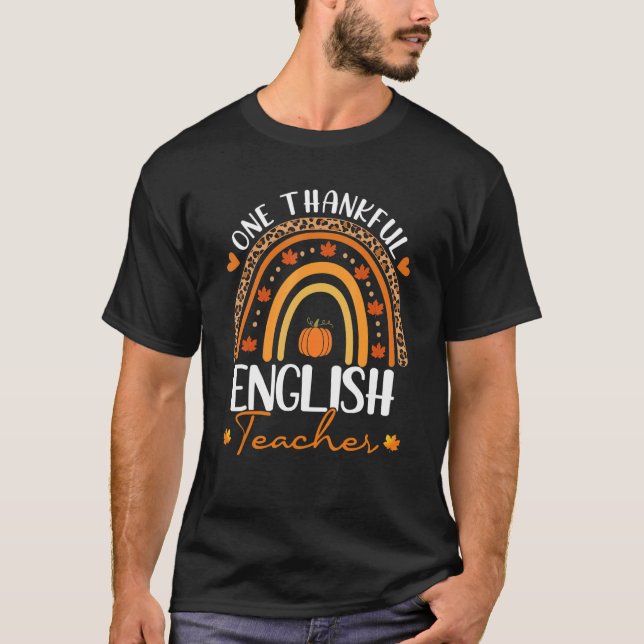 One Thankful English Teacher Rainbow Leopard Thank T-Shirt (Front)
