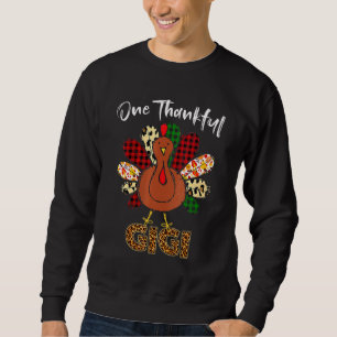 One Thankful Gigi Turkey Family Leopart Thankgivin Sweatshirt