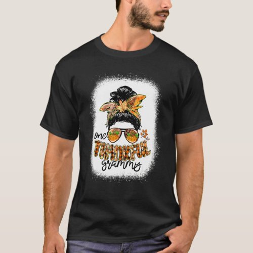 One Thankful Grammy Messy Bun Fall Thanksgiving T-Shirt