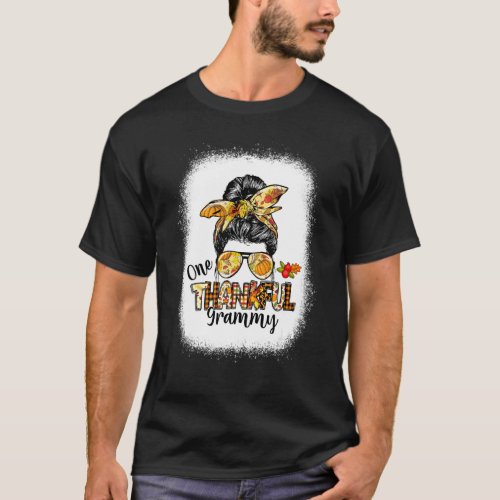 One Thankful Grammy Messy Bun Women Fall Cute Than T-Shirt